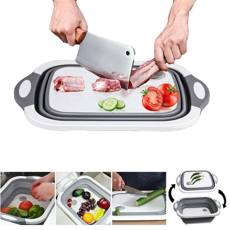 3in1 Sink Folding Chopping Cutting Board Dish Tub Fruit Vegetable Washing Drain Storage Basket Collapsible Colander Kitchen Tool